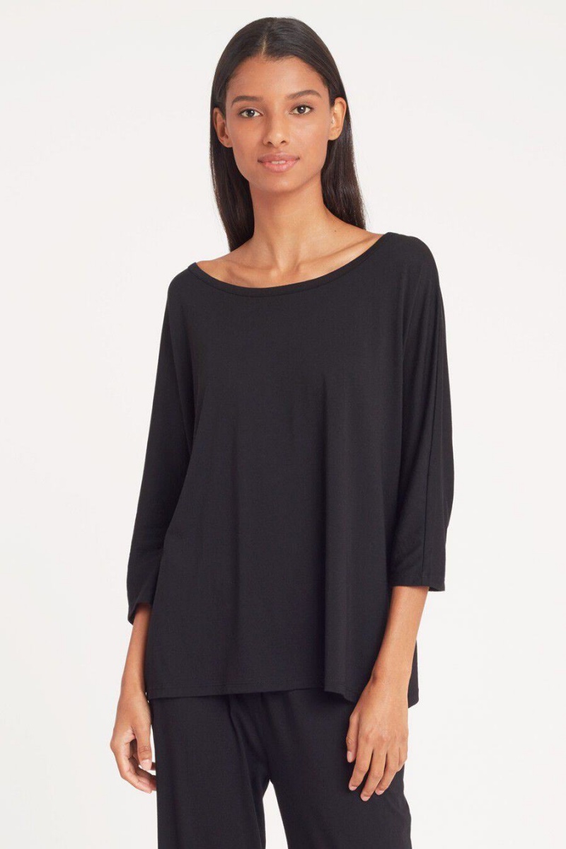 Cuyana Organic Pima Drape-Back Women's T Shirts Black | TKG4235FY