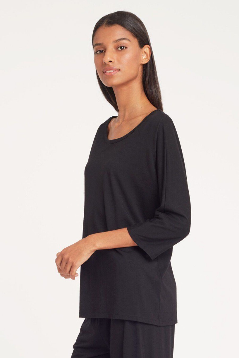 Cuyana Organic Pima Drape-Back Women's T Shirts Black | TKG4235FY