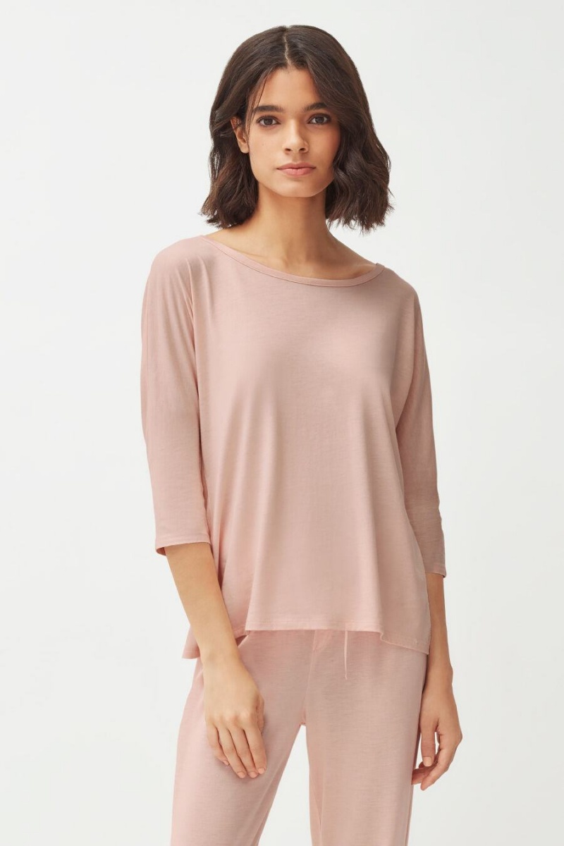 Cuyana Organic Pima Drape-Back Women's T Shirts Pink | AQY469QT