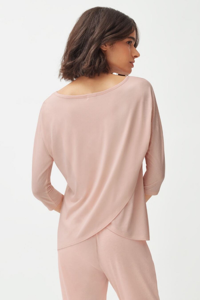 Cuyana Organic Pima Drape-Back Women's T Shirts Pink | AQY469QT