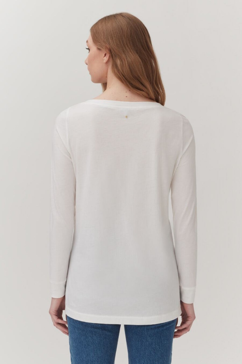 Cuyana Pima Boatneck Long Sleeve Tee Women's T Shirts White | VKL8517ES