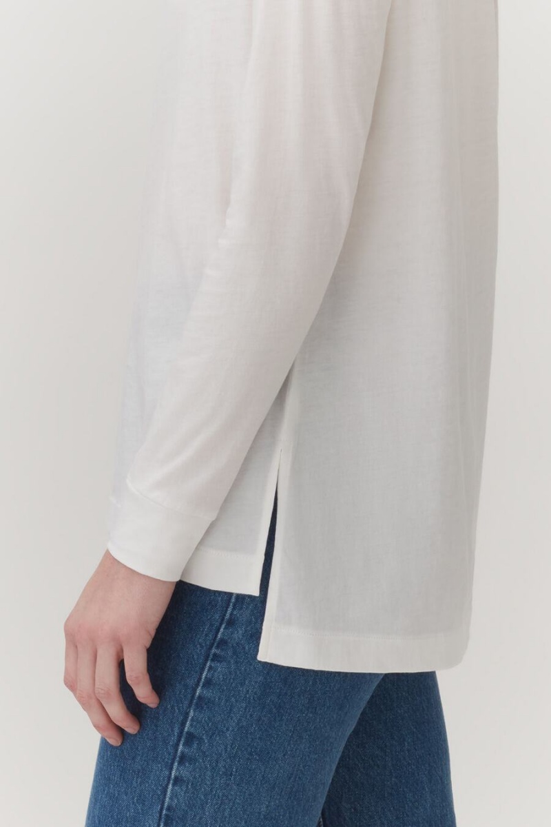 Cuyana Pima Boatneck Long Sleeve Tee Women's T Shirts White | VKL8517ES