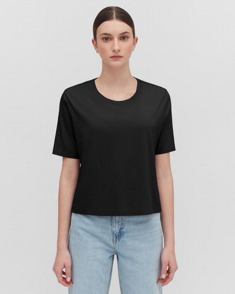 Cuyana Pima Cropped Tee Women's T Shirts Black | LHA9871OF