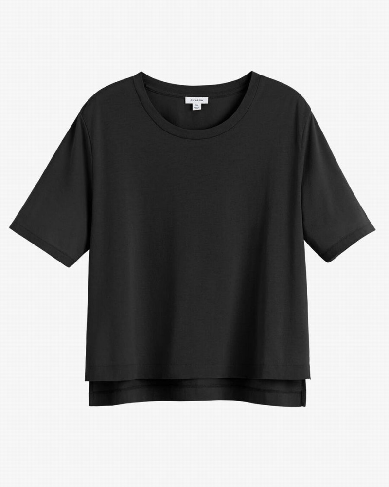 Cuyana Pima Cropped Tee Women\'s T Shirts Black | LHA9871OF