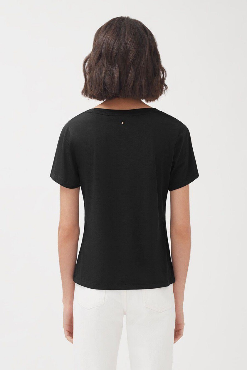 Cuyana Pima Scoop Neck Tee Women's T Shirts Black | LYP462XC