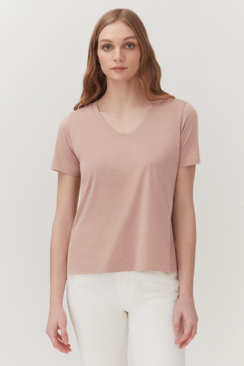 Cuyana Pima V-Neck Tee Women's T Shirts Pink | ANU6455TG