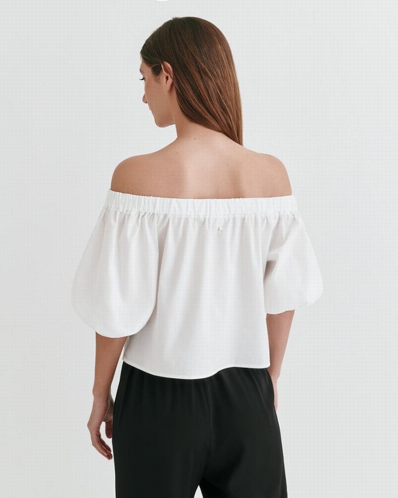 Cuyana Poplin Off-The-Shoulder Women's Cropped Tops White | HSV8171LS