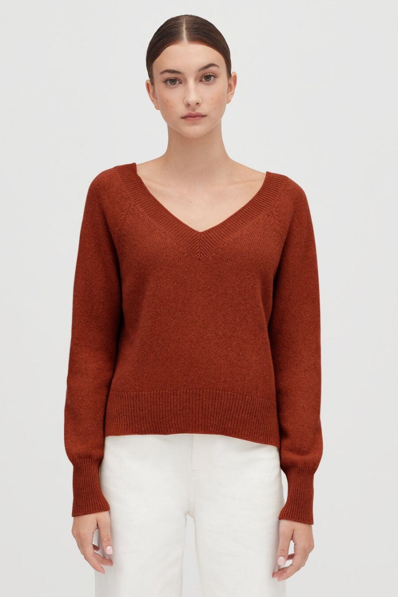 Cuyana Recycled Cashmere Deep V-Neck Women's Sweaters Orange | TGG614XZ