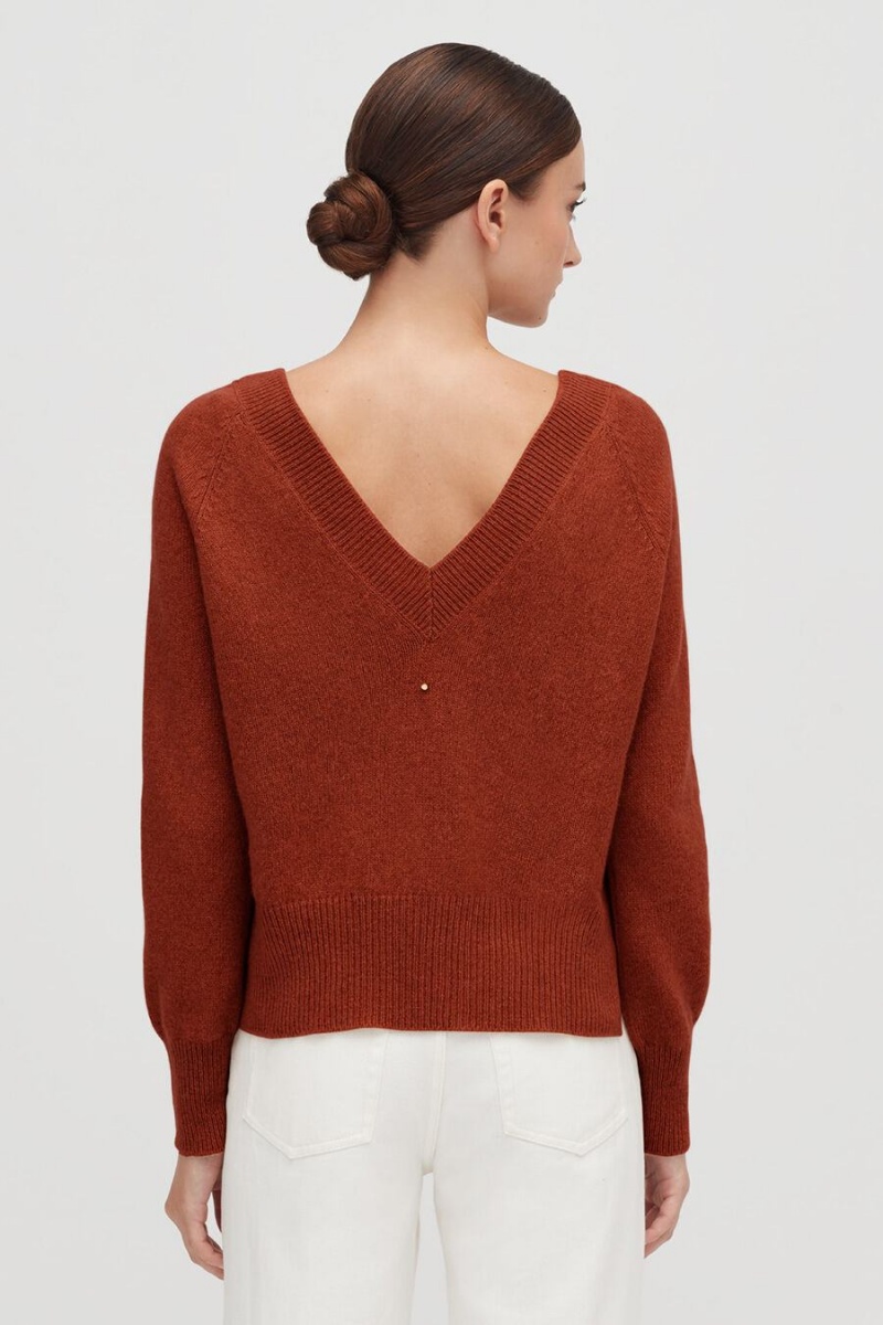 Cuyana Recycled Cashmere Deep V-Neck Women's Sweaters Orange | TGG614XZ