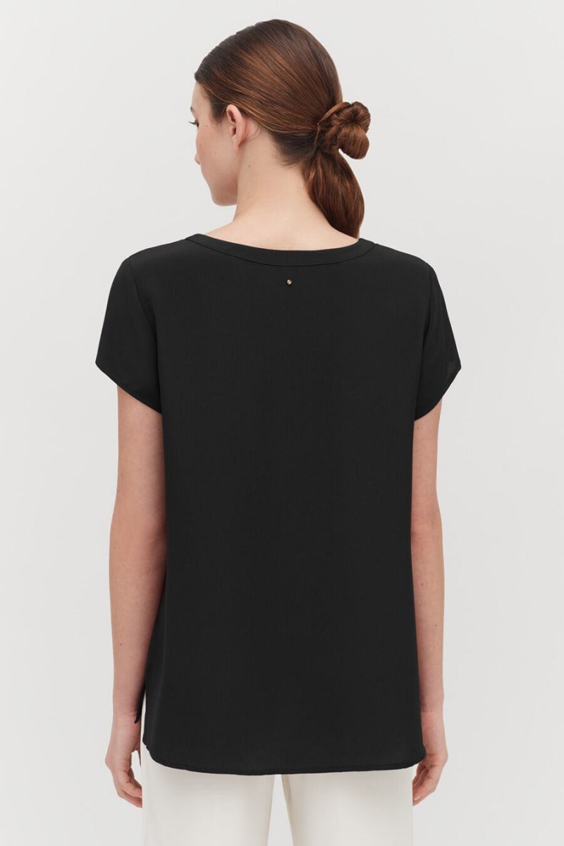 Cuyana Silk High-Low Tee Women's T Shirts Black | LKJ6288EA