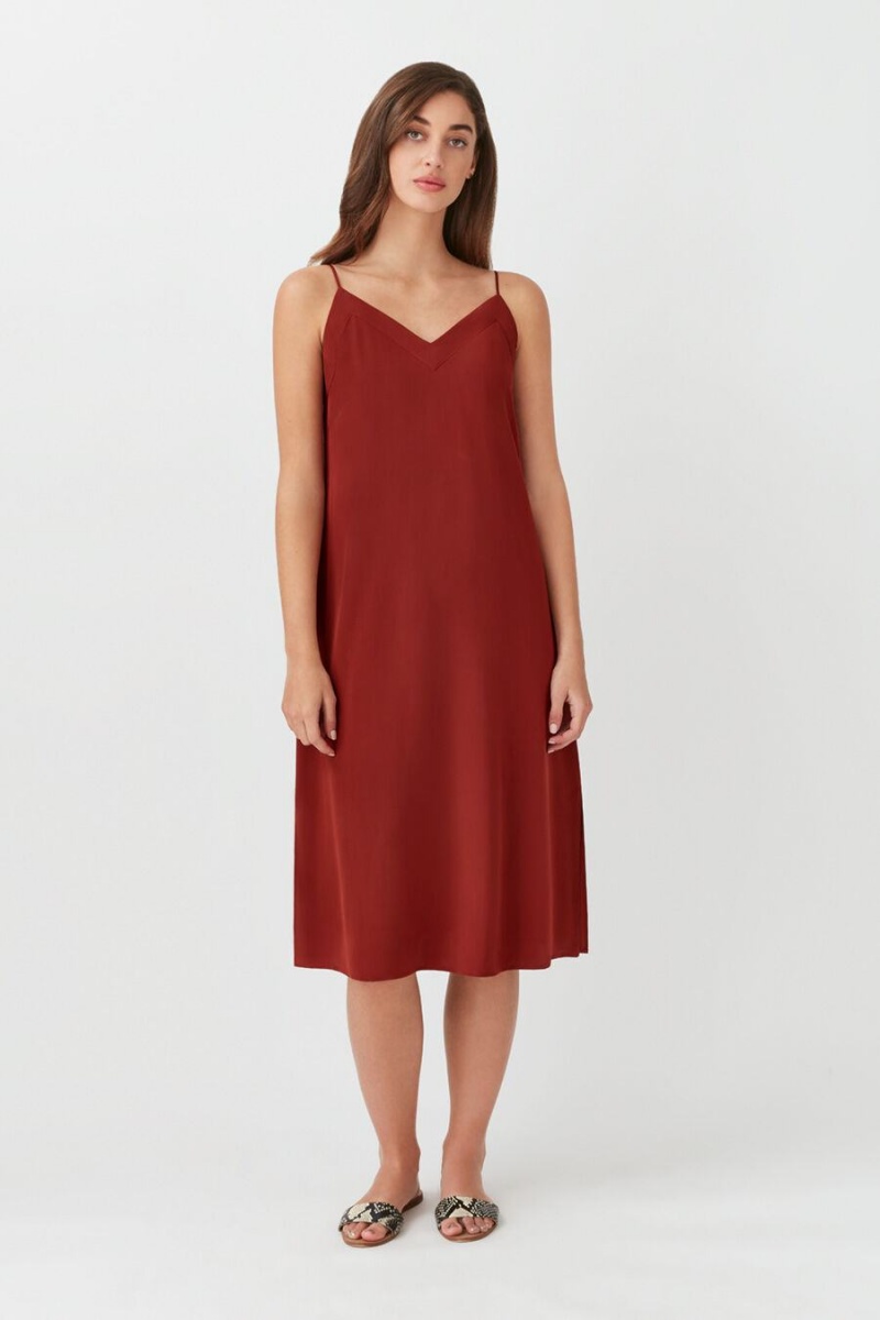 Cuyana Silk Slip Women's Dress Dark Red | LYK4068QJ