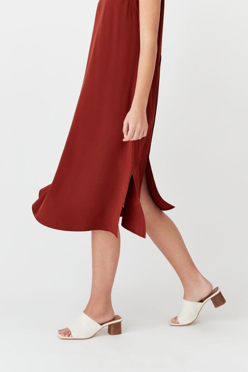 Cuyana Silk Slip Women's Dress Dark Red | LYK4068QJ