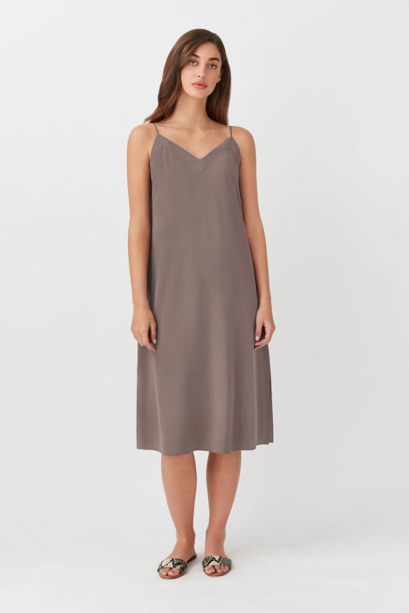 Cuyana Silk Slip Women's Dress Light Brown | CMC1911DT