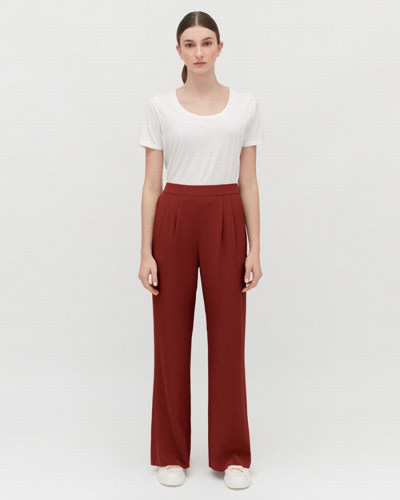 Cuyana Silk Wide-Leg Women's Pants Dark Red | VMS4229NG