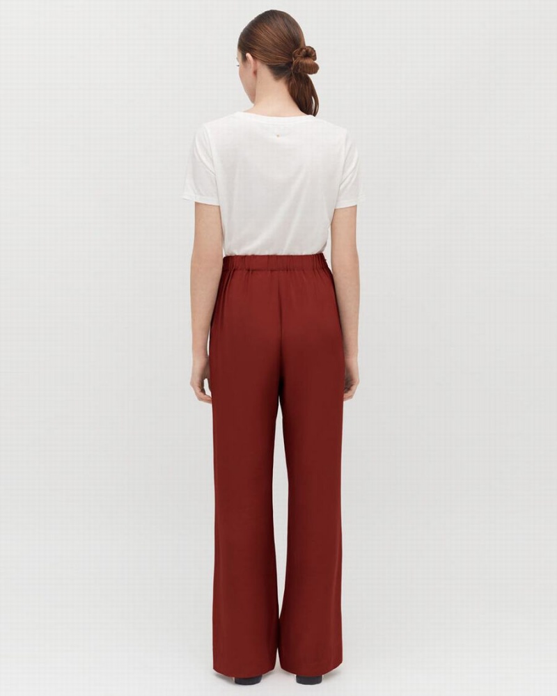 Cuyana Silk Wide-Leg Women's Pants Dark Red | VMS4229NG