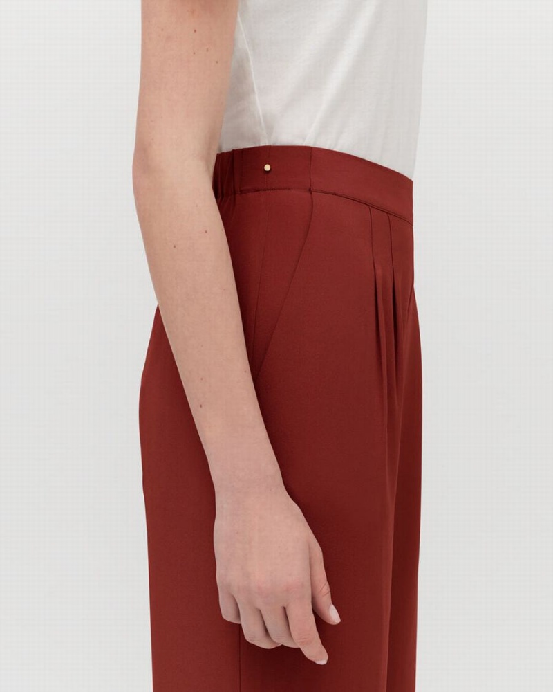 Cuyana Silk Wide-Leg Women's Pants Dark Red | VMS4229NG