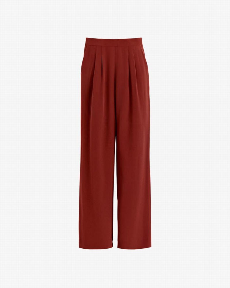 Cuyana Silk Wide-Leg Women\'s Pants Dark Red | VMS4229NG