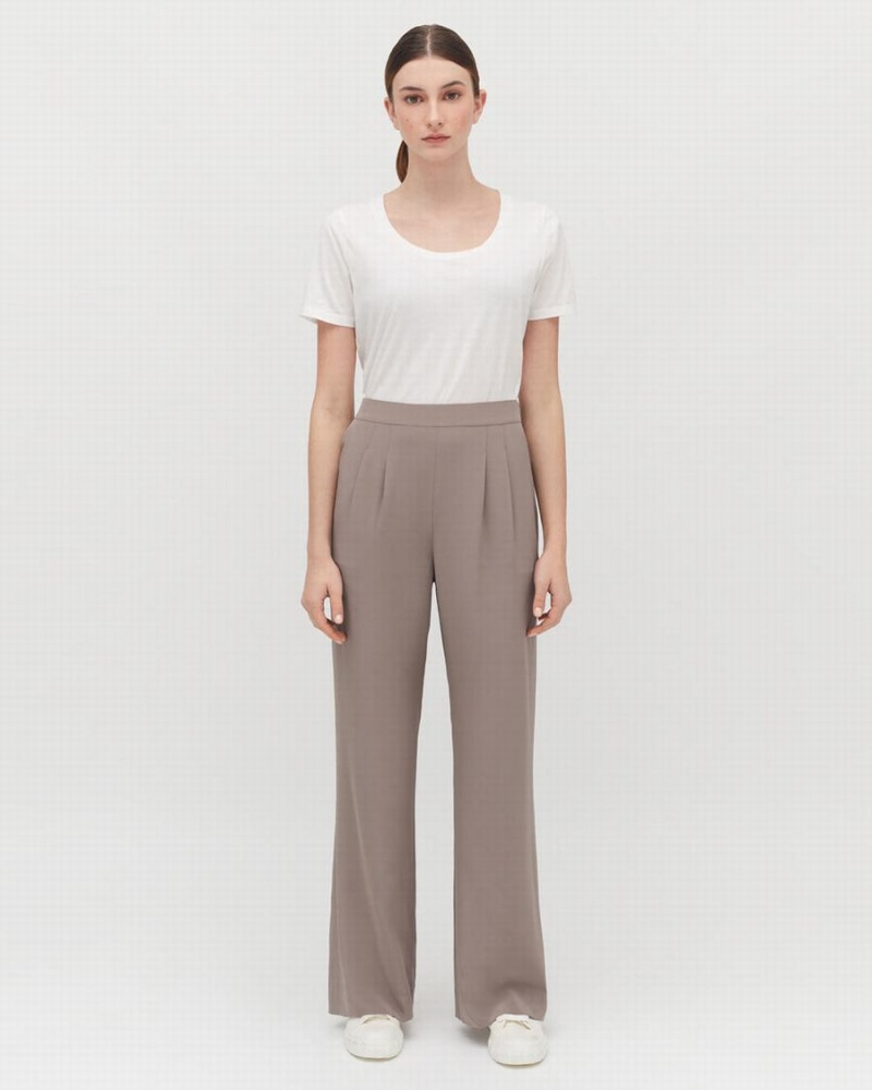 Cuyana Silk Wide-Leg Women's Pants Light Brown | TXB4189MT