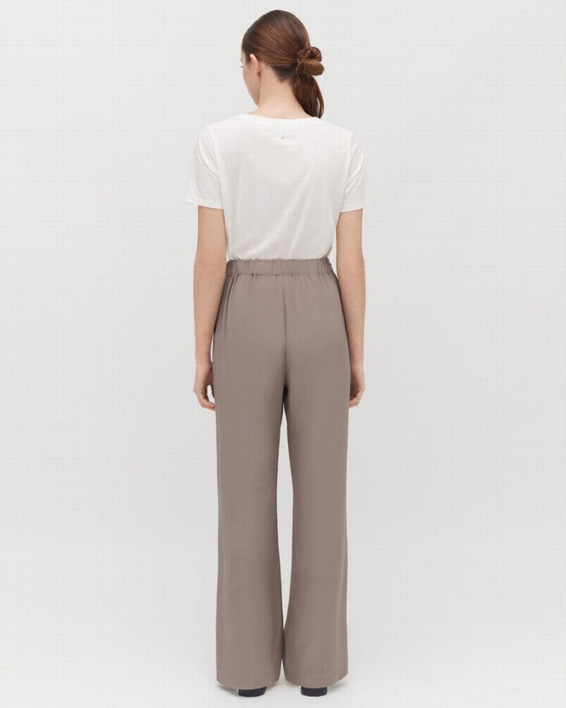 Cuyana Silk Wide-Leg Women's Pants Light Brown | TXB4189MT