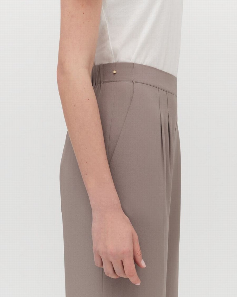 Cuyana Silk Wide-Leg Women's Pants Light Brown | TXB4189MT