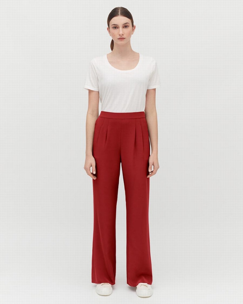 Cuyana Silk Wide-Leg Women's Pants Red | XSR940LJ