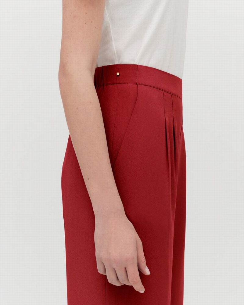 Cuyana Silk Wide-Leg Women's Pants Red | XSR940LJ