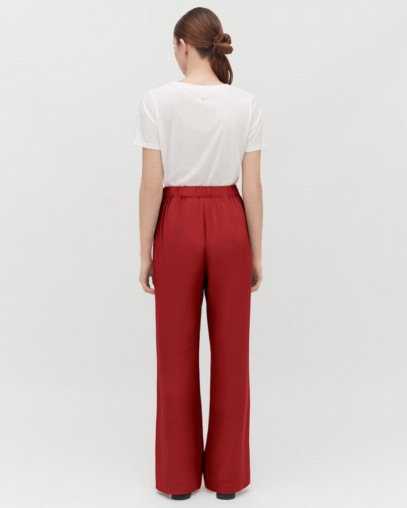 Cuyana Silk Wide-Leg Women's Pants Red | XSR940LJ