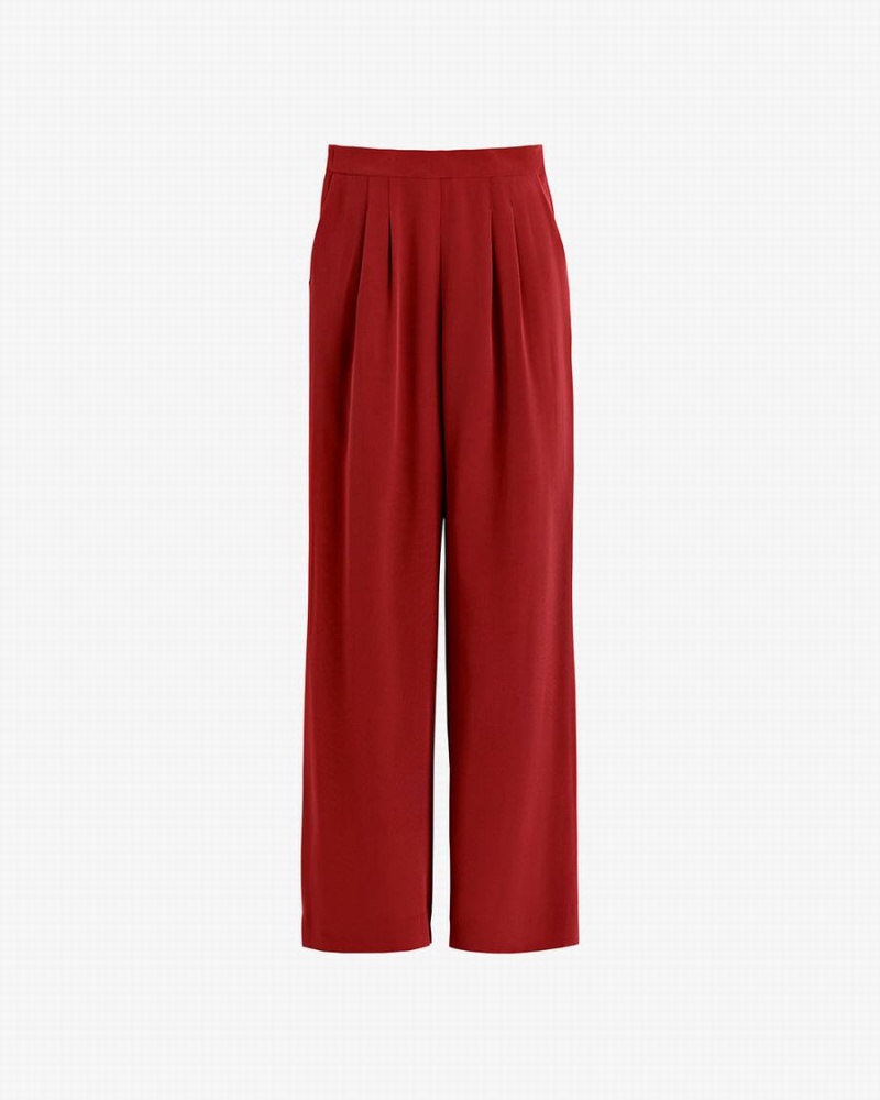 Cuyana Silk Wide-Leg Women\'s Pants Red | XSR940LJ