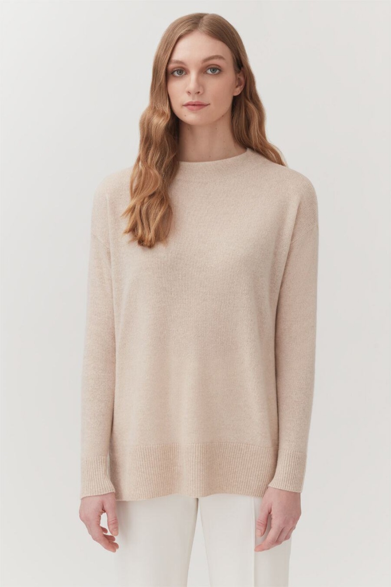 Cuyana Single-Origin Cashmere Funnel Neck Women's Sweaters Beige | MLQ8859LF