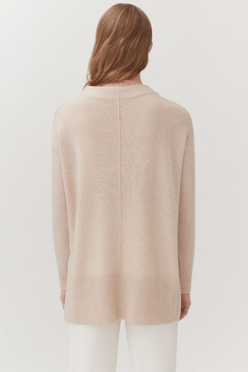 Cuyana Single-Origin Cashmere Funnel Neck Women's Sweaters Beige | MLQ8859LF