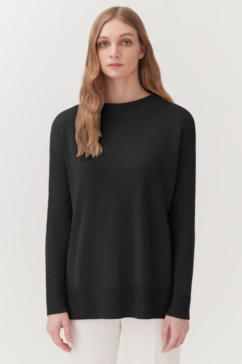 Cuyana Single-Origin Cashmere Funnel Neck Women's Sweaters Black | RJU1983PS