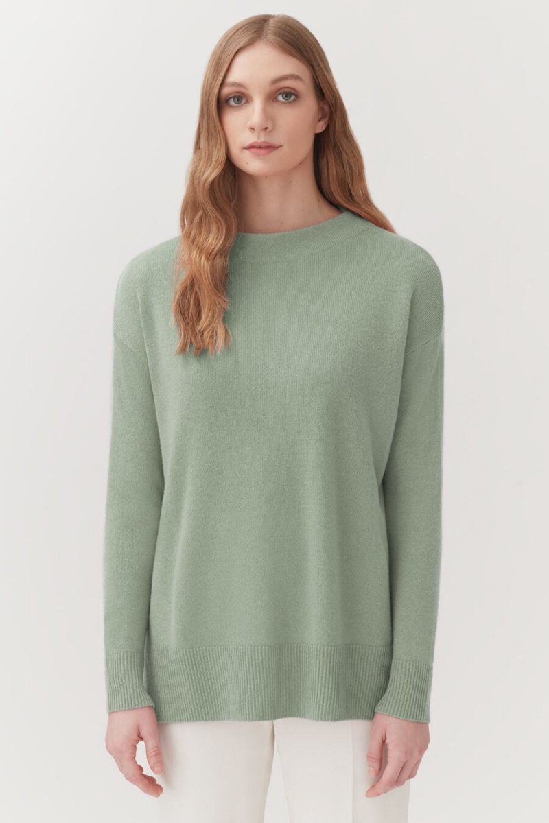 Cuyana Single-Origin Cashmere Funnel Neck Women's Sweaters Green | IWA8948GO