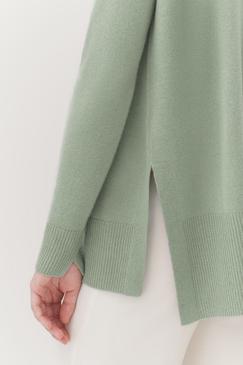 Cuyana Single-Origin Cashmere Funnel Neck Women's Sweaters Green | IWA8948GO