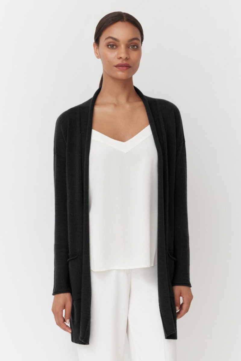 Cuyana Single-Origin Cashmere Long Women's Cardigan Black | BAL5195KI