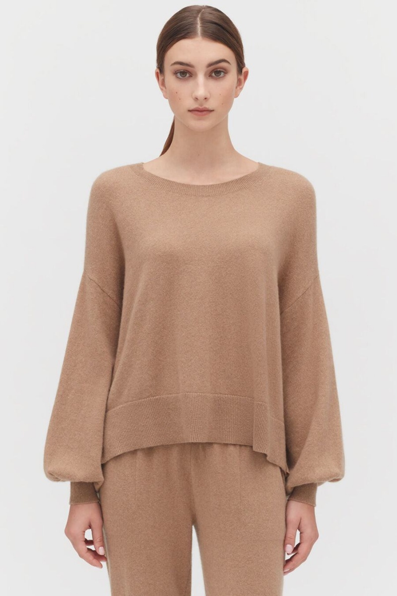 Cuyana Single-Origin Cashmere Open Side Women's Sweaters Brown | EAE5034AZ