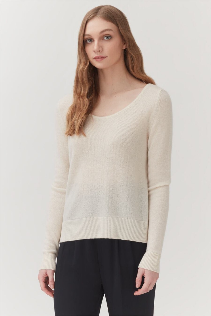 Cuyana Single-Origin Cashmere Scoop Neck Women's Sweaters White | UVH3859BB