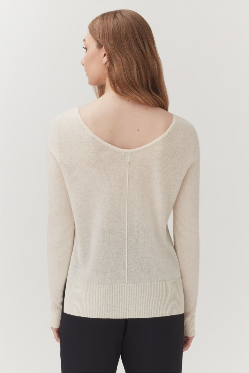 Cuyana Single-Origin Cashmere Scoop Neck Women's Sweaters White | UVH3859BB