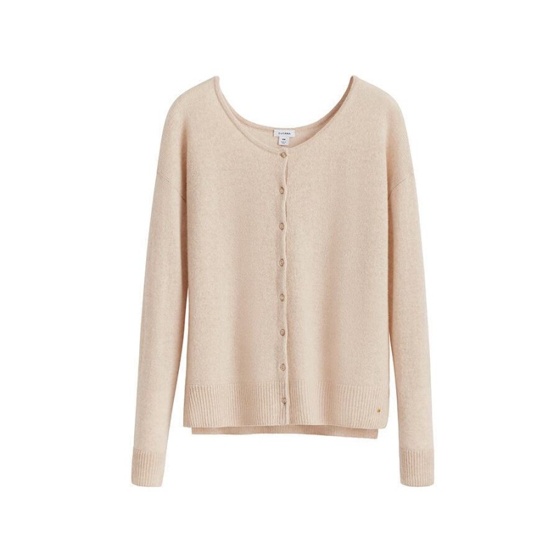 Cuyana Single-Origin Cashmere Women\'s Cardigan Beige | ECQ9862OC