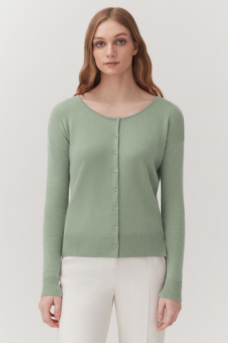 Cuyana Single-Origin Cashmere Women's Cardigan Green | JZD1351KW