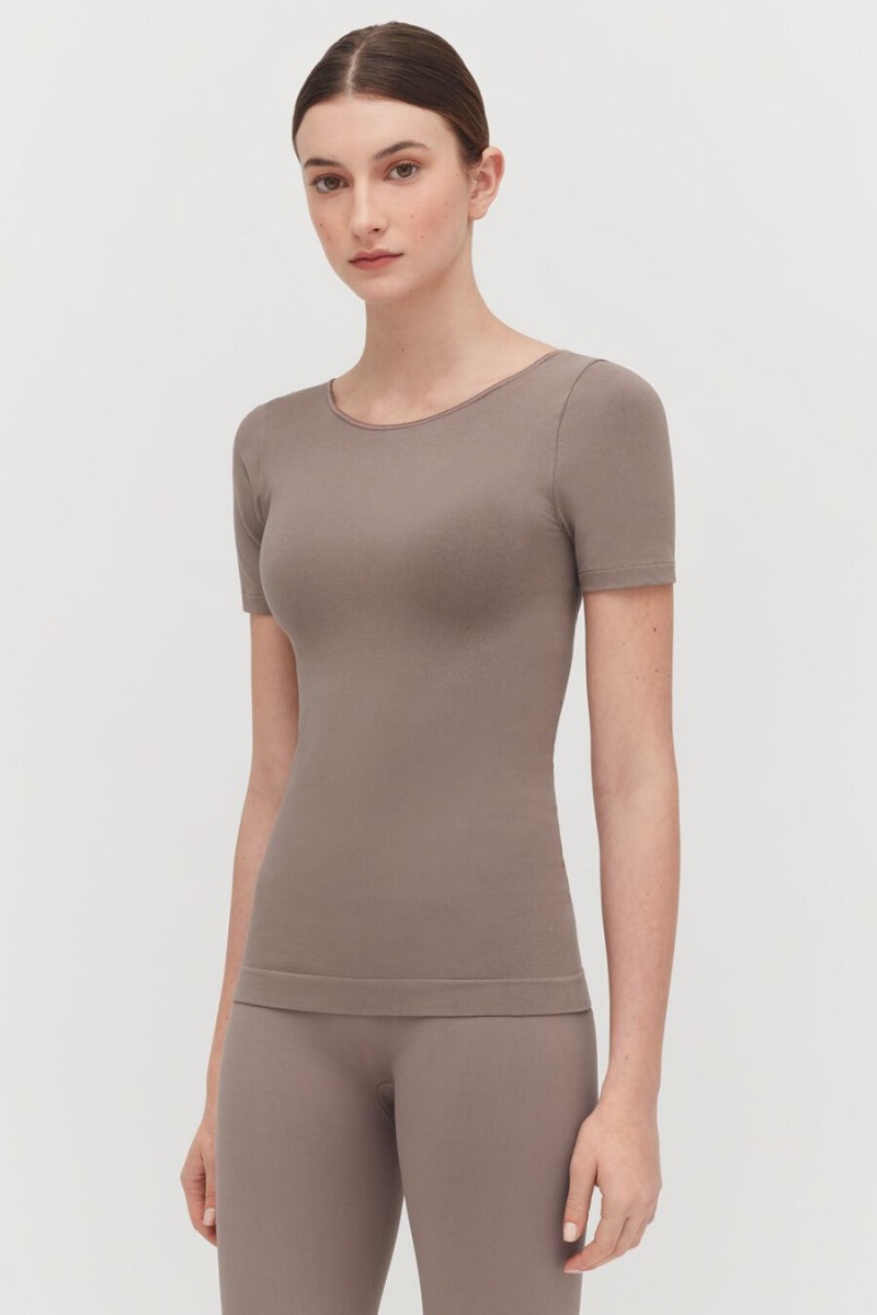 Cuyana Stretch Scoop Neck Tee Women's T Shirts Light Brown | GDH5893NT