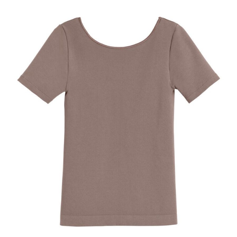 Cuyana Stretch Scoop Neck Tee Women\'s T Shirts Light Brown | GDH5893NT