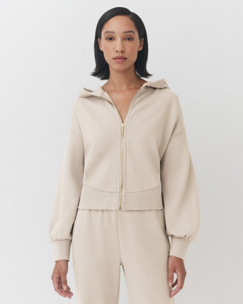 Cuyana Terry Zip Front Women's Hoodie Cream White | DWF1617JB