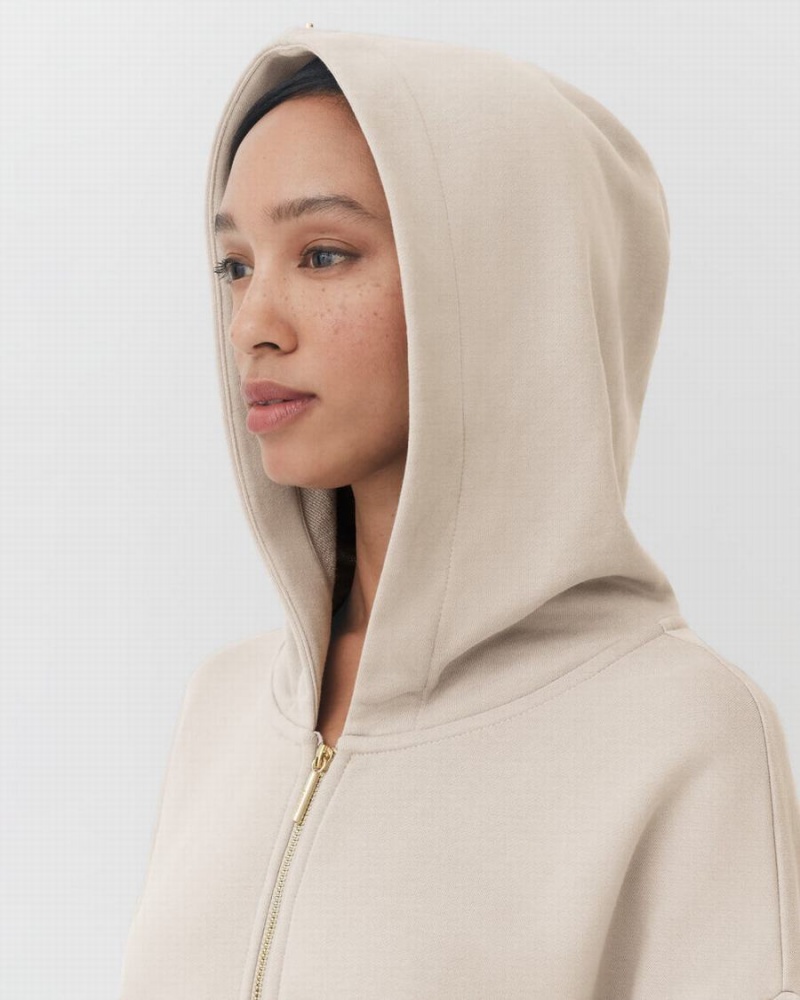 Cuyana Terry Zip Front Women's Hoodie Cream White | DWF1617JB