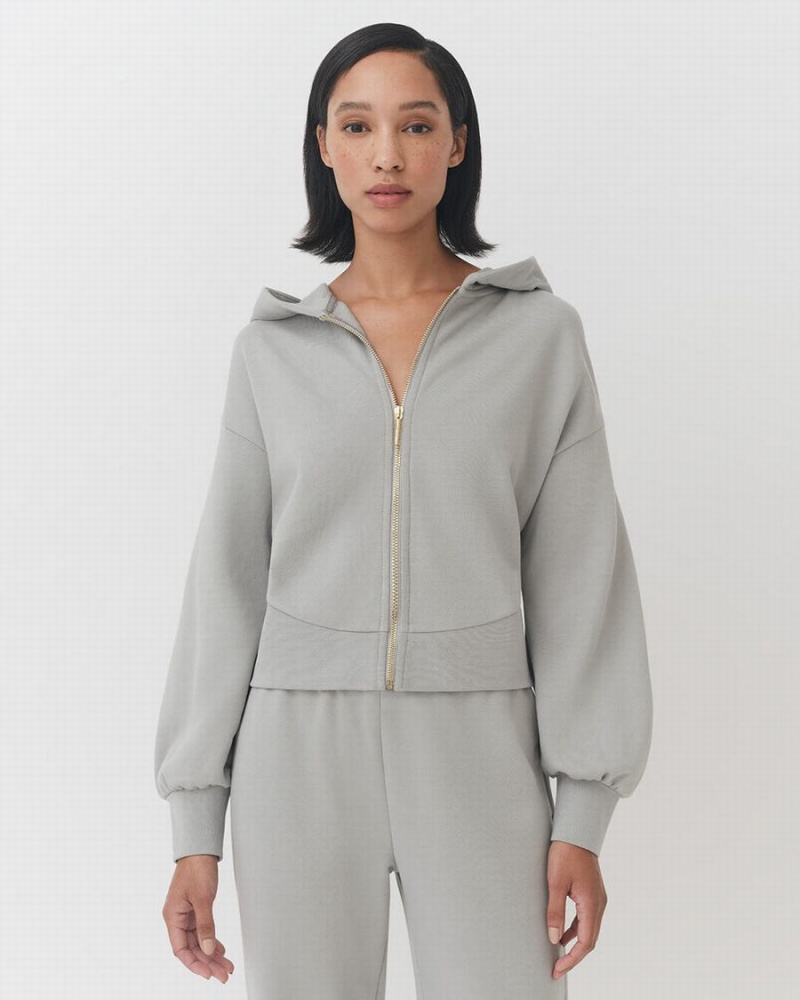 Cuyana Terry Zip Front Women's Hoodie Grey | GNW2330WO