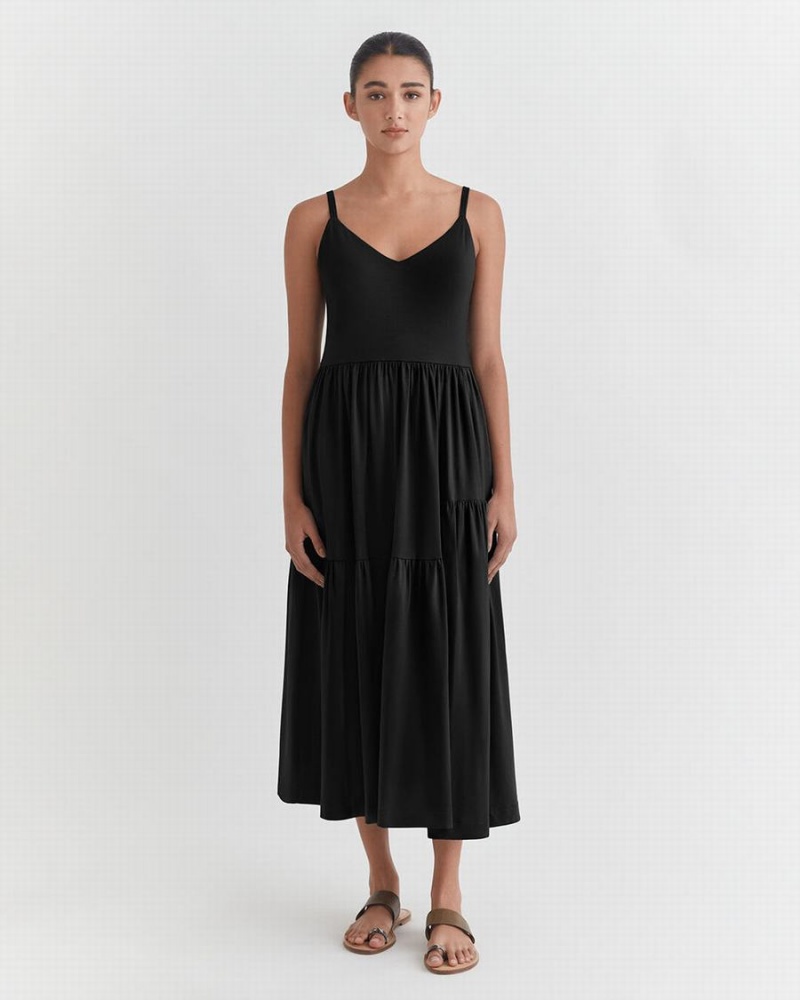 Cuyana Tiered Women's Dress Black | YXZ3631WS