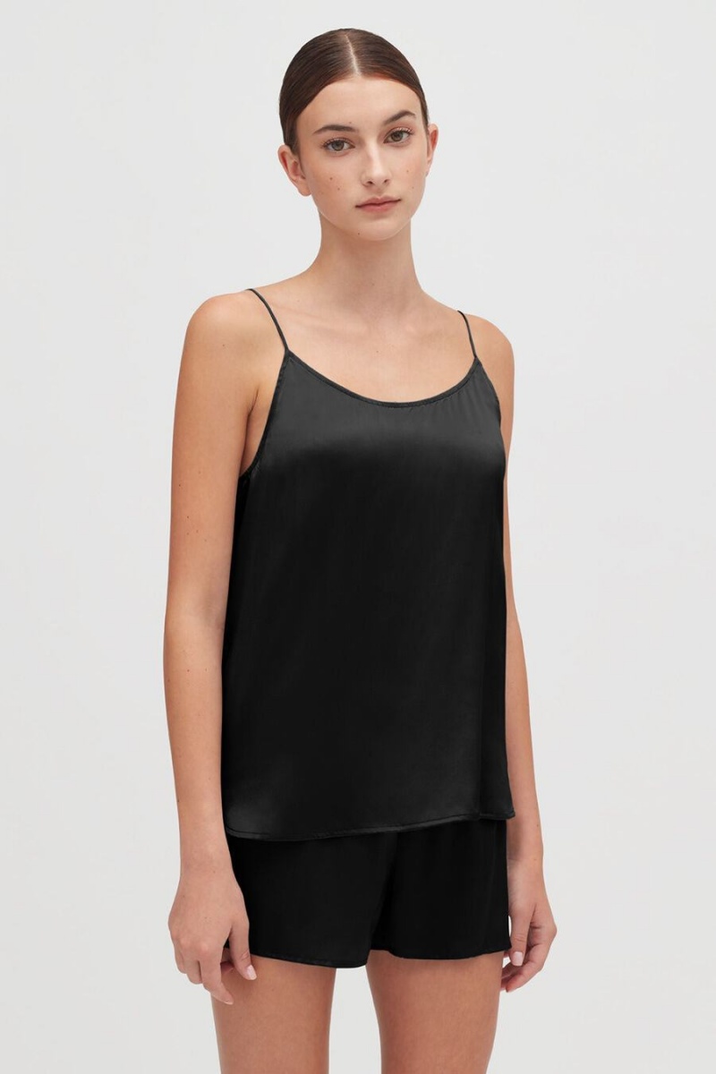 Cuyana Washable Charmeuse Cross-Back Cami Women's Tanks Black | YVG8683PW