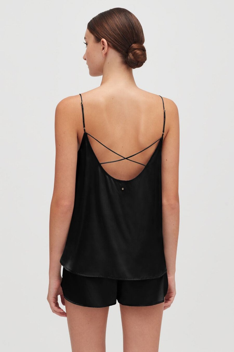 Cuyana Washable Charmeuse Cross-Back Cami Women's Tanks Black | YVG8683PW