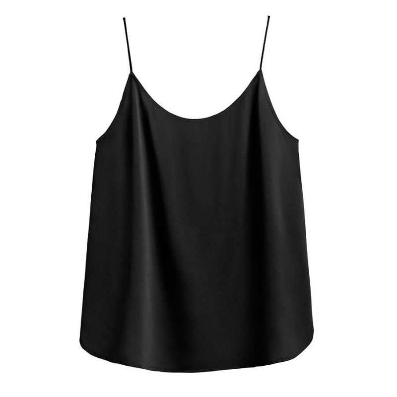 Cuyana Washable Charmeuse Cross-Back Cami Women\'s Tanks Black | YVG8683PW