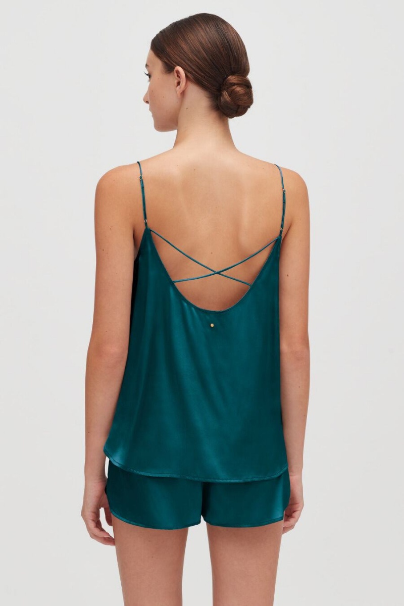 Cuyana Washable Charmeuse Cross-Back Cami Women's Tanks Blue | PXV3698EP