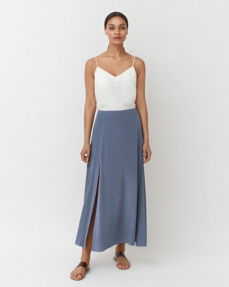 Cuyana Washable Silk Maxi Women's Skirts Blue | QIZ1094FL